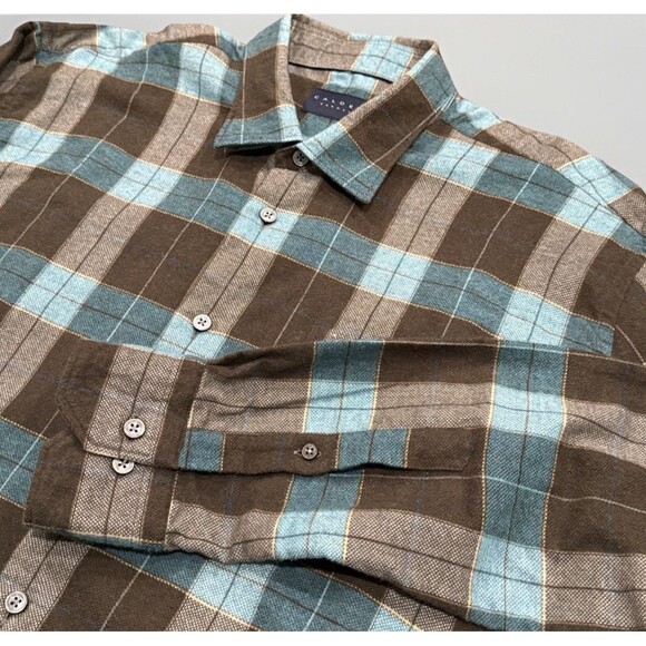 CALDER CARMEL Men’s XL Limited Edition 1/100 Plaid Long Sleeve Soft Blue/Brown - Picture 1 of 13